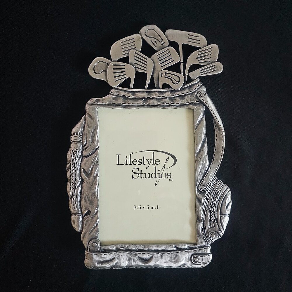 Lifestyle Studios brushed silver tone metal golf clubs bag photo frame.